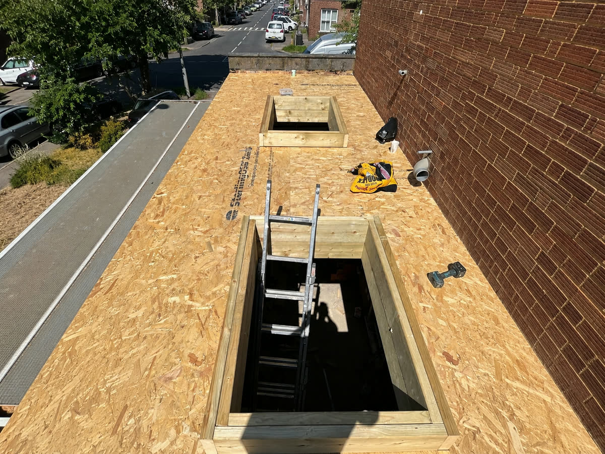 Structural opening formed through a floor during internal renovation
